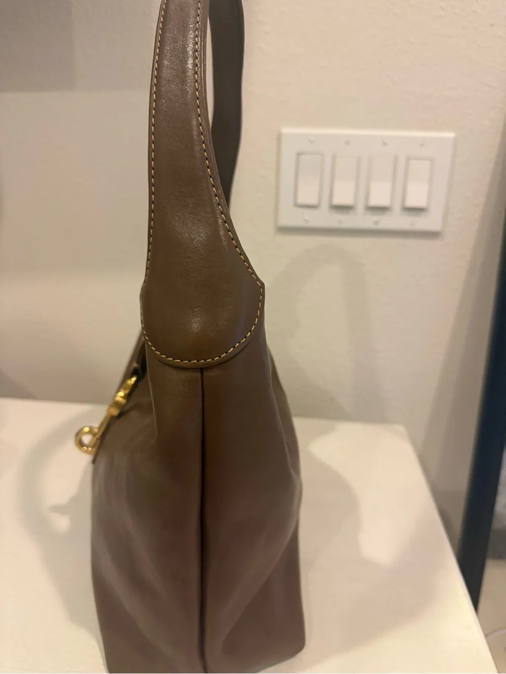 Dooney & Bourke Brown Leather Hobo with Gold Hardware